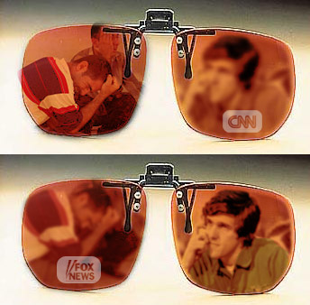two pairs of sunglasses. one is rose-tinted.