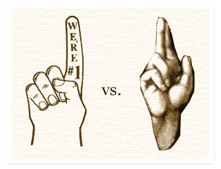 We're #1 glove vs. Jesus hand in blessing.