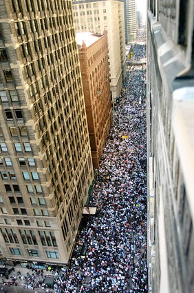 Photograph of recent protest in favor of immigrant rights in Chicago, Ill.